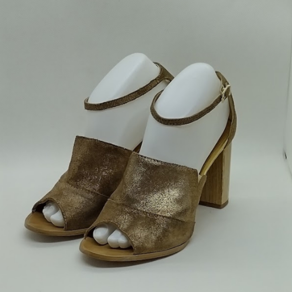 Klub Nico Metallic Heeled Sandals Womens 7B Gold Boho Retro 90s Y2K Casual